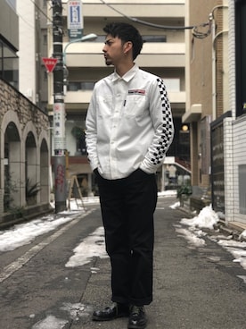 「Schott(ショット)のアイテム(チノパンツ)」を使った、yamazakiさん(メンズ・170cm)の冬コーディネート