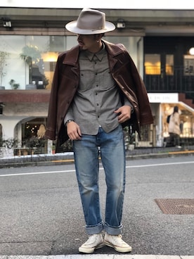 「schott（ショット）のアイテム（シューズ）」を使った、yamazakiさん（メンズ・170cm）の冬コーディネート