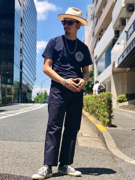 「Schott(ショット)のアイテム(チノパンツ)」を使った、yamazakiさん(メンズ・170cm)の夏コーディネート