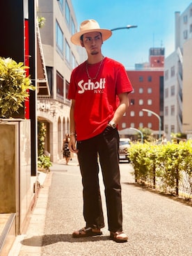 「Schott（ショット）のSchott/ショット/TC WORK PANTS/ティーシー ワーク パンツ（チノパンツ）」を使った、yamazakiさん（メンズ・170cm）の夏コーディネート