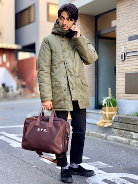 「schott（ショット）のアイテム（バッグ）」を使った、yamazakiさん（メンズ・170cm）の冬コーディネート
