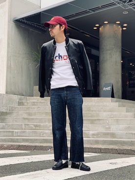 「schott(ショット)のアイテム(キャップ)」を使った、yamazakiさん(メンズ・170cm)の春コーディネート