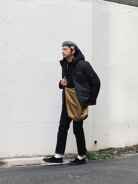 「アイテム（ミリタリージャケット、グレー系）」を使った、yamazakiさん（メンズ・170cm）の冬コーディネート