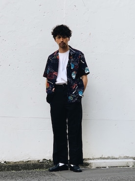 「schott（ショット）のSchott/ショット/HAWAIIAN SHIRT PLANET/ハワイアンシャツ プラネット（シャツ/ブラウス）」を使った、yamazakiさん（メンズ・170cm）の夏コーディネート