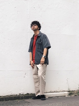「schott（ショット）のアイテム（スラックス）」を使った、yamazakiさん（メンズ・170cm）の夏コーディネート