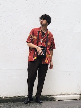 「schott（ショット）のSchott/ショット/HAWAIIAN SHIRT PLANET/ハワイアンシャツ プラネット（シャツ/ブラウス）」を使った、yamazakiさん（メンズ・170cm）の夏コーディネート
