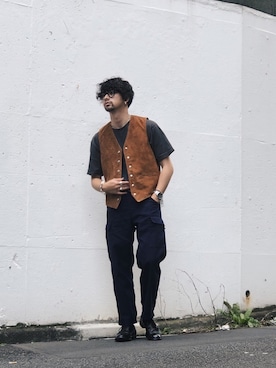 「Schott（ショット）のアイテム（カーゴパンツ）」を使った、yamazakiさん（メンズ・170cm）の夏コーディネート