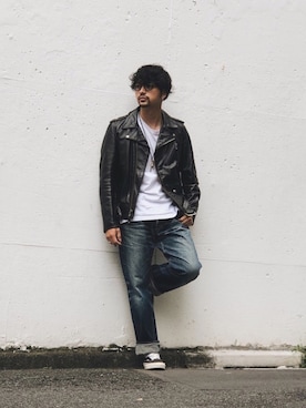 「schott（ショット）のアイテム（パンツ）」を使った、yamazakiさん（メンズ・170cm）の秋コーディネート