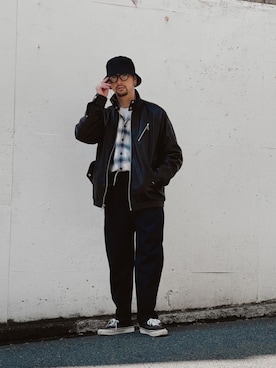 「春めきシューズ」｜「アイテム（ライダースジャケット）」を使った、yamazakiさん（メンズ・170cm）の春コーディネート