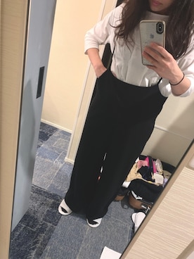 「ロングヘア」｜「アイテム（オールインワン・サロペット）」を使った、u c h Iさん（レディース・162cm）の秋コーディネート