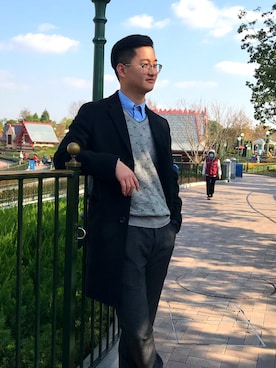 「UNICOM（ユニコン）のアイテム」を使った、李海波さん（メンズ・178cm）の冬コーディネート