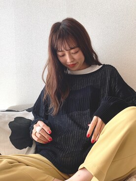 「透かし編みニット」｜CHISAさん（レディース・158cm）の春コーディネート