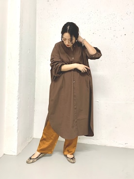 「サテンパンツ」｜「アイテム（シャツワンピース）」を使った、CHISAさん（レディース・158cm）の秋コーディネート
