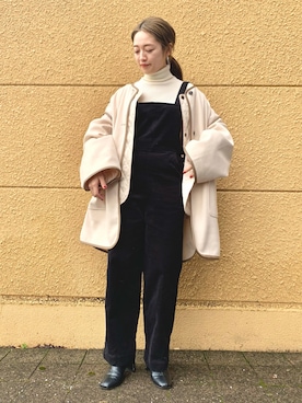 「パイピングコート」｜「アイテム（オールインワン・サロペット）」を使った、CHISAさん（レディース・158cm）の冬コーディネート