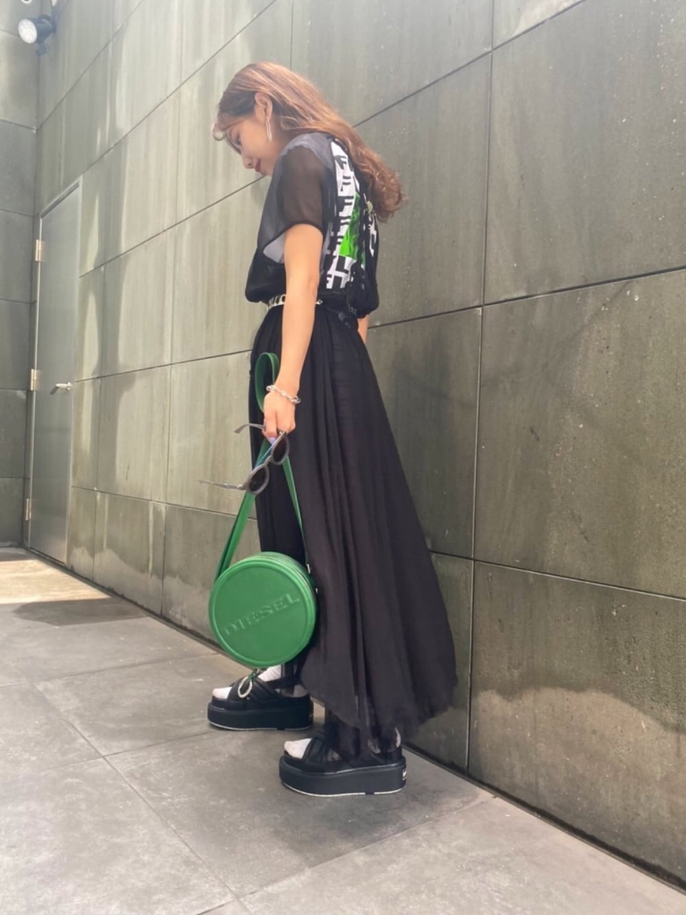 美品 DIESEL シフォン ワンピース カーキ XXS *TC795 DIESEL（ディーゼル）の「レディース バックオープンマキシ