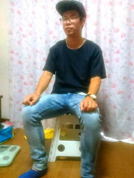 「STUDIOUS（ステュディオス）のアイテム（トップス、ブルー系）」を使った、ゆうきさん（メンズ・173cm）の秋コーディネート