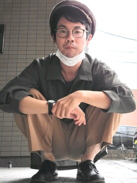 「アピタのアイテム（トップス、グリーン系）」を使った、ゆうきさん（メンズ・173cm）の秋コーディネート