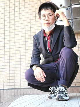 「LAD MUSICIAN（ラッドミュージシャン）のアイテム（ジャケット/アウター、ブルー系）」を使った、ゆうきさん（メンズ・173cm）の秋コーディネート