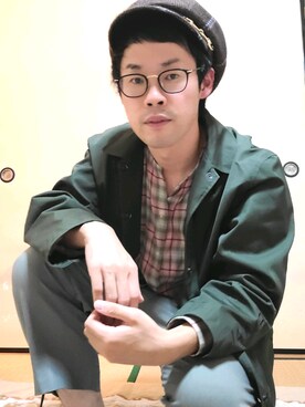 「LAD MUSICIAN（ラッドミュージシャン）のアイテム（ジャケット/アウター、グリーン系）」を使った、ゆうきさん（メンズ・173cm）の秋コーディネート
