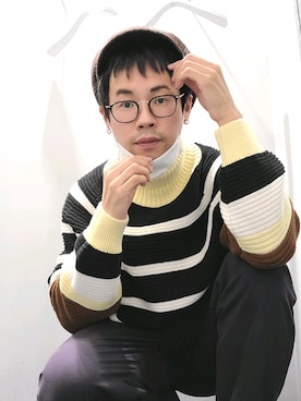 「CULLNI（クルニ）のアイテム（ニット/セーター、イエロー系）」を使った、ゆうきさん（メンズ・173cm）の秋コーディネート