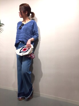 「Naughty dog（ノーティードッグ）のアイテム（ニット/セーター）」を使った、miki ayakaさん（レディース・171cm）の夏コーディネート