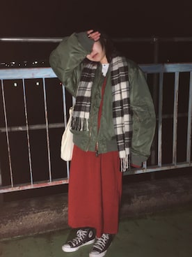 「ゆるカジ」｜「アイテム（ワンピース/ドレス）」を使った、mekさん（レディース・157cm）の冬コーディネート