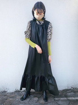 「レザーワンピース」｜「アイテム（ブーツ）」を使った、𝒌𝒂𝒆𝒅𝒆さん（レディース・160cm）の春コーディネート