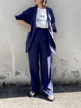「ネイビーコーデ」｜「アイテム（セットアップ）」を使った、hanaeさん（レディース・153cm）の春コーディネート