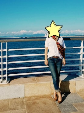 「UNIQLO（ユニクロ）のアイテム（Tシャツ/カットソー、ホワイト系）」を使った、ひーさん（レディース）の夏コーディネート