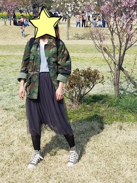 「Arnold Palmer（アーノルドパーマー）のアイテム（ニット/セーター、グレー系）」を使った、ひーさん（レディース）の春コーディネート