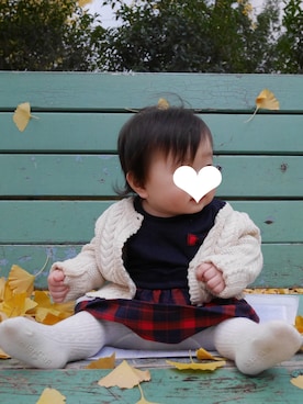 「イチョウ並木」｜「アイテム（ワンピース/ドレス）」を使った、eggさん（キッズ・70cm）の冬コーディネート