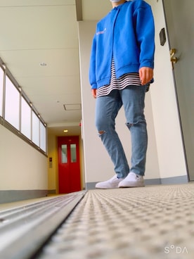 「neos（ネオス）のアイテム（スウェット）」を使った、Ren.さん（メンズ・160cm）の春コーディネート
