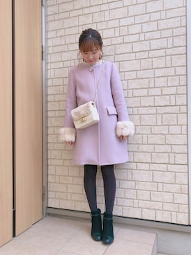 「ピンクコート」｜「アイテム（その他アウター）」を使った、AI♡さん（レディース・156cm）の冬コーディネート