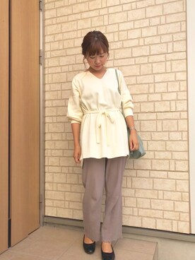 「mystic（ミスティック）のキーネックハニカムワッフルプルオーバー（Tシャツ/カットソー、ホワイト系）」を使った、AI♡さん（レディース・158cm）の秋コーディネート