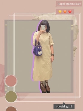 「MEIER.Q（マイヤーキュー）のアイテム（シャツワンピース）」を使った、luciennnneさん（レディース・160cm）の春コーディネート