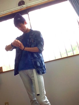 「Purple&Yellow（パープルアンドイエロー）のアイテム（デニムジャケット、ブルー系）」を使った、MatsunoMさん（メンズ・172cm）の夏コーディネート