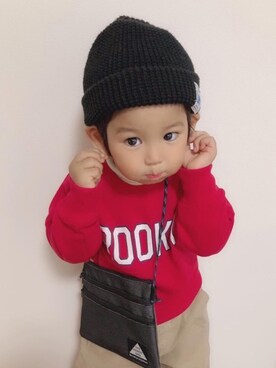 「Lee（リー）のアイテム（ニットキャップ/ビーニー）」を使った、RAIさん（キッズ・90cm）の冬コーディネート