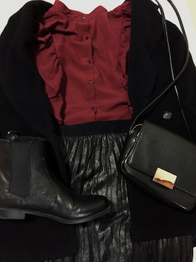 「H&M（エイチ・アンド・エム）のアイテム（ブーティ）」を使った、尾崎 結衣さん（レディース・173cm）の冬コーディネート