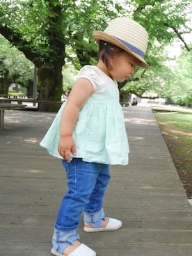 「babyGAP（babyGAP）のアイテム（キャミソール、グリーン系）」を使った、aomamaさん（キッズ・80cm）の夏コーディネート