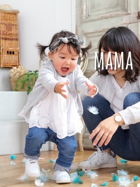 「babyGAP（babyGAP）のアイレット フラッタースリーブトップス（トップス、ホワイト系）」を使った、aomamaさん（キッズ・80cm）の夏コーディネート