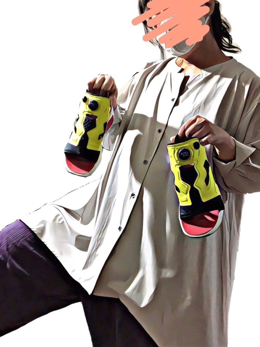 「シンプル、パンツコーデ、ゆるコーデ、リラックススタイル、ポンプフューリー、サルエルパンツ、コスプレ？、学芸大青春、じゅねす」｜「OSMOSISのイレギュラーヘムフレアーブラウス（シャツ/ブラウス、ホワイト系）」を使った、うっちきちーちゃんさん（レディース・164cm）の春コーディネートの1枚目の写真