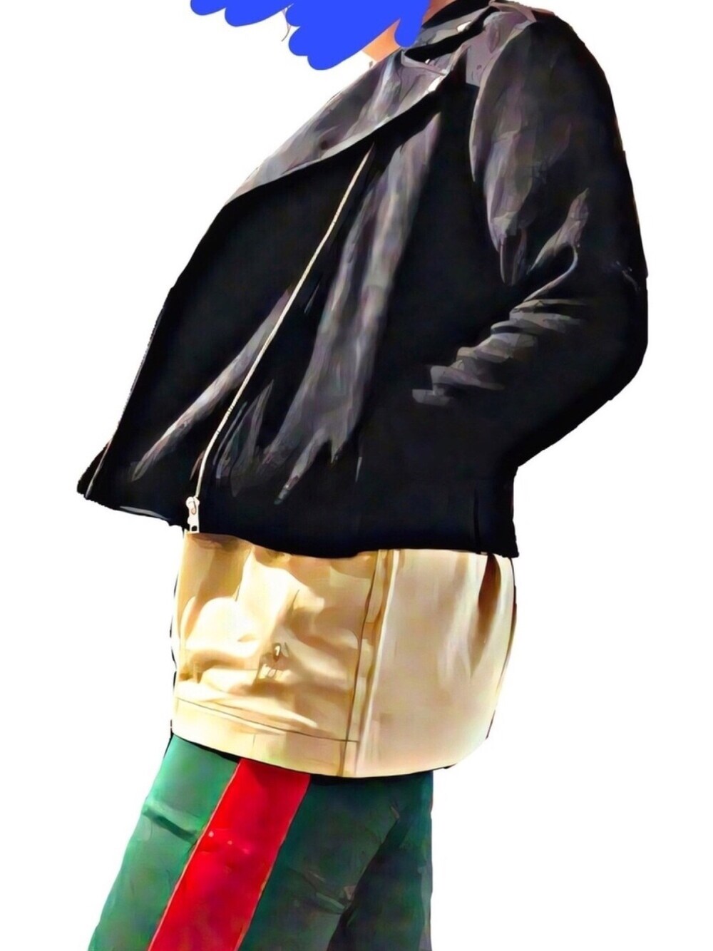 「大人カジュアル、ラクチンコーデ、リラックススタイル、ラインパンツ、ライダース、UNIQLO、コスプレ？、学芸大青春、じゅねす」｜「Live in comfortのはまじとコラボ　リブ　イン　コンフォート　伸びる！着心地らくちんライダースジャケット（ライダースジャケット、ブラック系）」を使った、うっちきちーちゃんさん（レディース・164cm）の春コーディネートの1枚目の写真