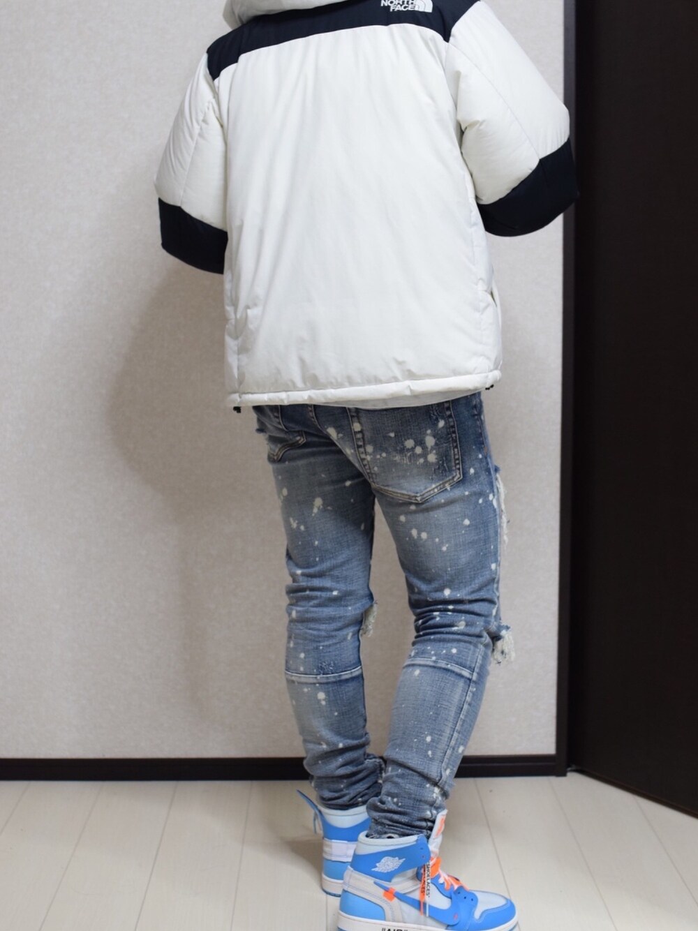 「NIKE、THE NORTH FACE、OFF-WHITE」｜「NIKEのアイテム（スニーカー、ブルー系）」を使った、k5_kicksloveさん（メンズ・175cm）の秋コーディネートの1枚目の写真