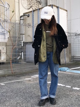 「FILA（フィラ）のアイテム（帽子）」を使った、override_officialさん（レディース・155cm）の冬コーディネート