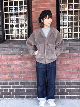「シャギー」｜「アイテム（ハンチング/ベレー帽）」を使った、override_officialさん（レディース・160cm）の冬コーディネート