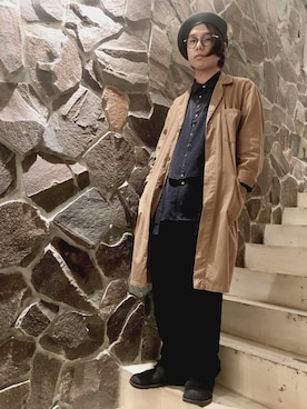 「OLIVER PEOPLES」｜「アイテム（ハンチング/ベレー帽）」を使った、override_officialさん（メンズ・167cm）の冬コーディネート