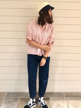 「OVERRIDE（オーバーライド）の【override】OR P.B Marine BOU / 【オーバーライド】ペーパーブレード　マリン　ボウ（キャップ）」を使った、override_officialさん（レディース・156cm）の夏コーディネート