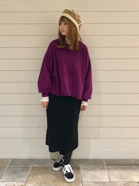「ムートン」｜「アイテム（ハンチング/ベレー帽）」を使った、override_officialさん（レディース・155cm）の秋コーディネート