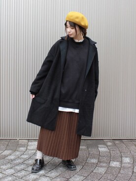 「ワンポイント」｜「アイテム（ハンチング/ベレー帽）」を使った、override_officialさん（レディース・160cm）の冬コーディネート
