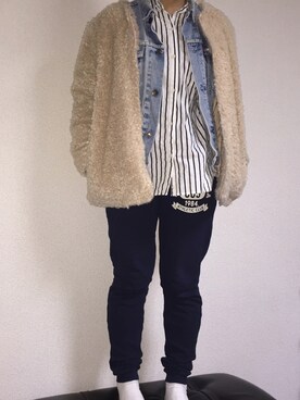 「OLIVE des OLIVE（オリーブデオリーブ）のアイテム（ノーカラージャケット）」を使った、m.c.eさん（レディース・155cm）の冬コーディネート